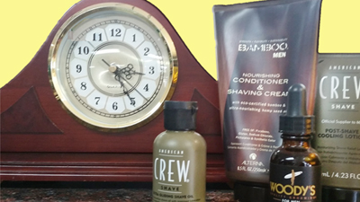 Clock with styling products